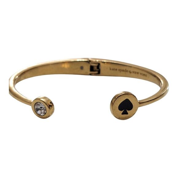 Kate Spade Bracelet Spot The Spade‎ Hinge Cuff Black Logo Gold Tone - Picture 1 of 4